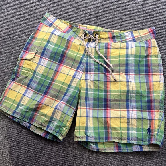 Polo Ralph Lauren Swimwear Men's Green Plaid Multicolor Swim Short Trunk Size 36 - Picture 1 of 10